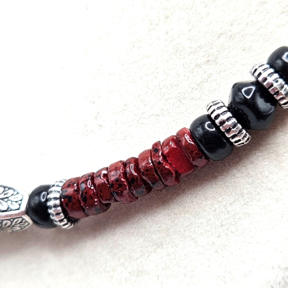 VINTAGE Premier Designs Red Spice Beaded Statement Pendant Choker Necklace - Picture 4 of 6